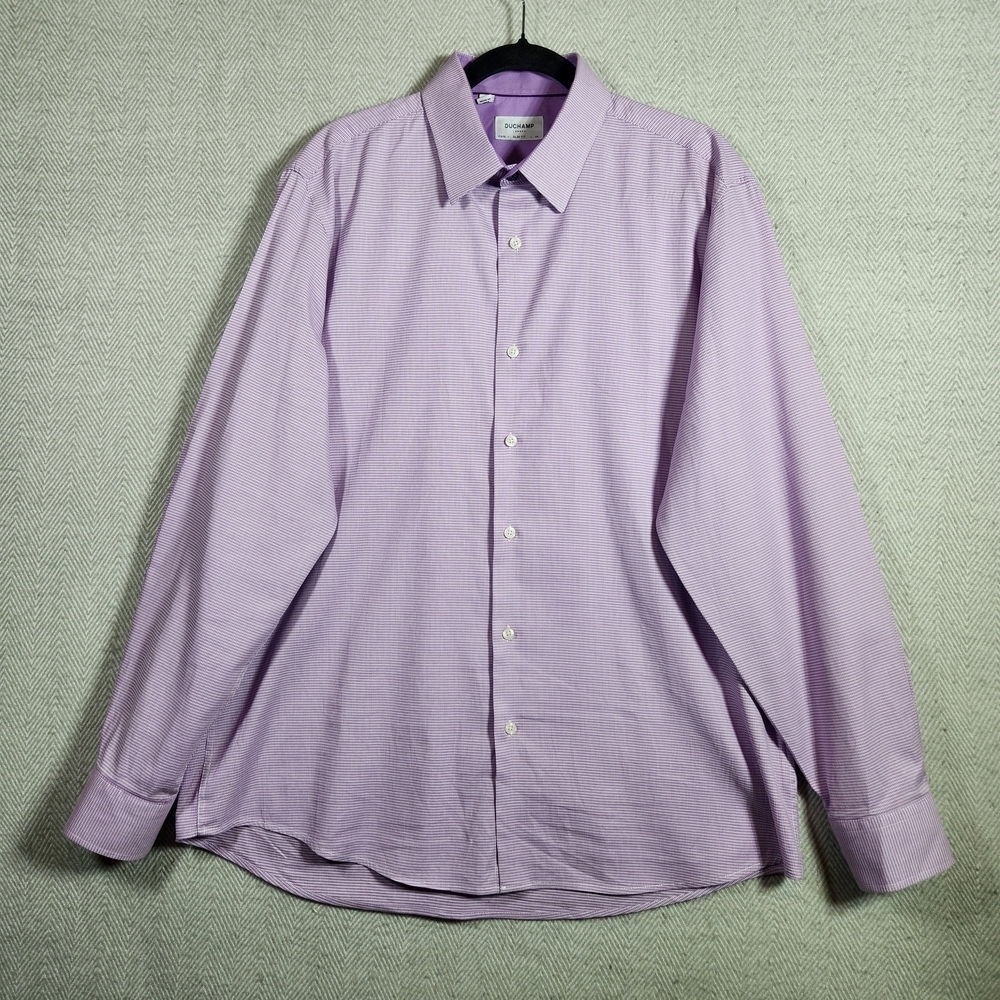 Duchamp Lavender Men's XL 17 1/2 44 Long Sleeve Button Down Shirt Flip Cuff - Picture 2 of 12